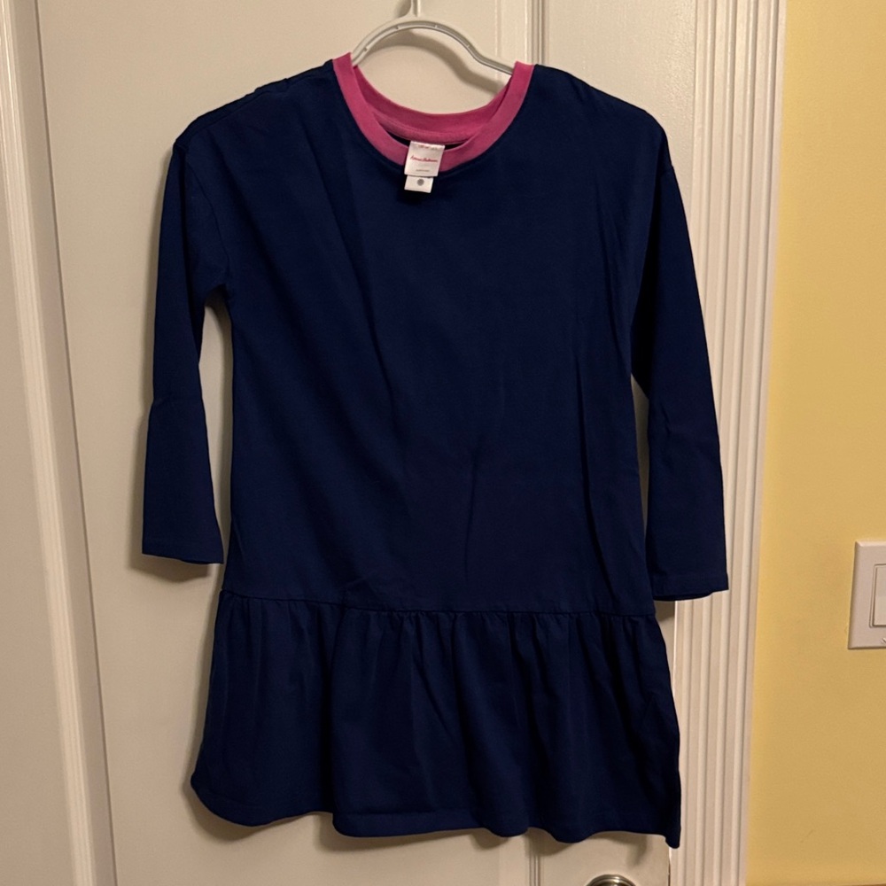 Hanna Andersson Navy and Pink drop waist dress